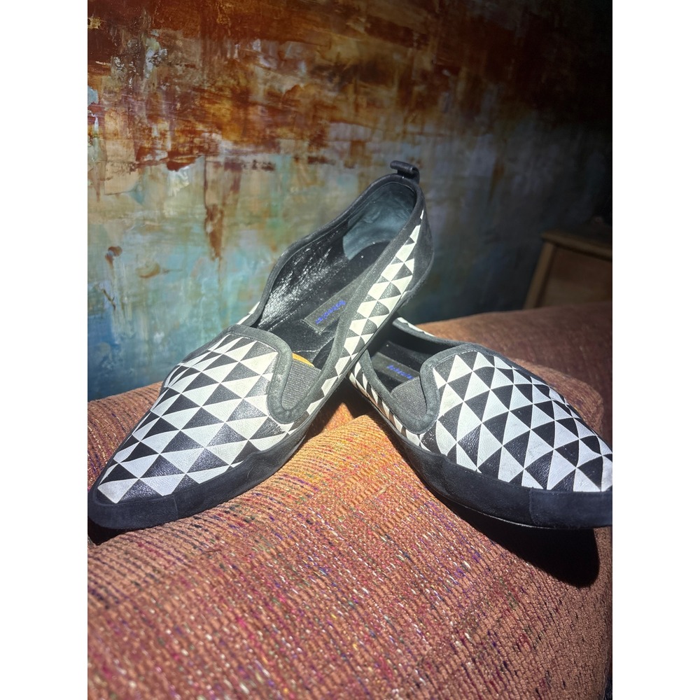 Proenza Schouler Black White Triangle Geometric Pointed Toe Leather Flats 37.5